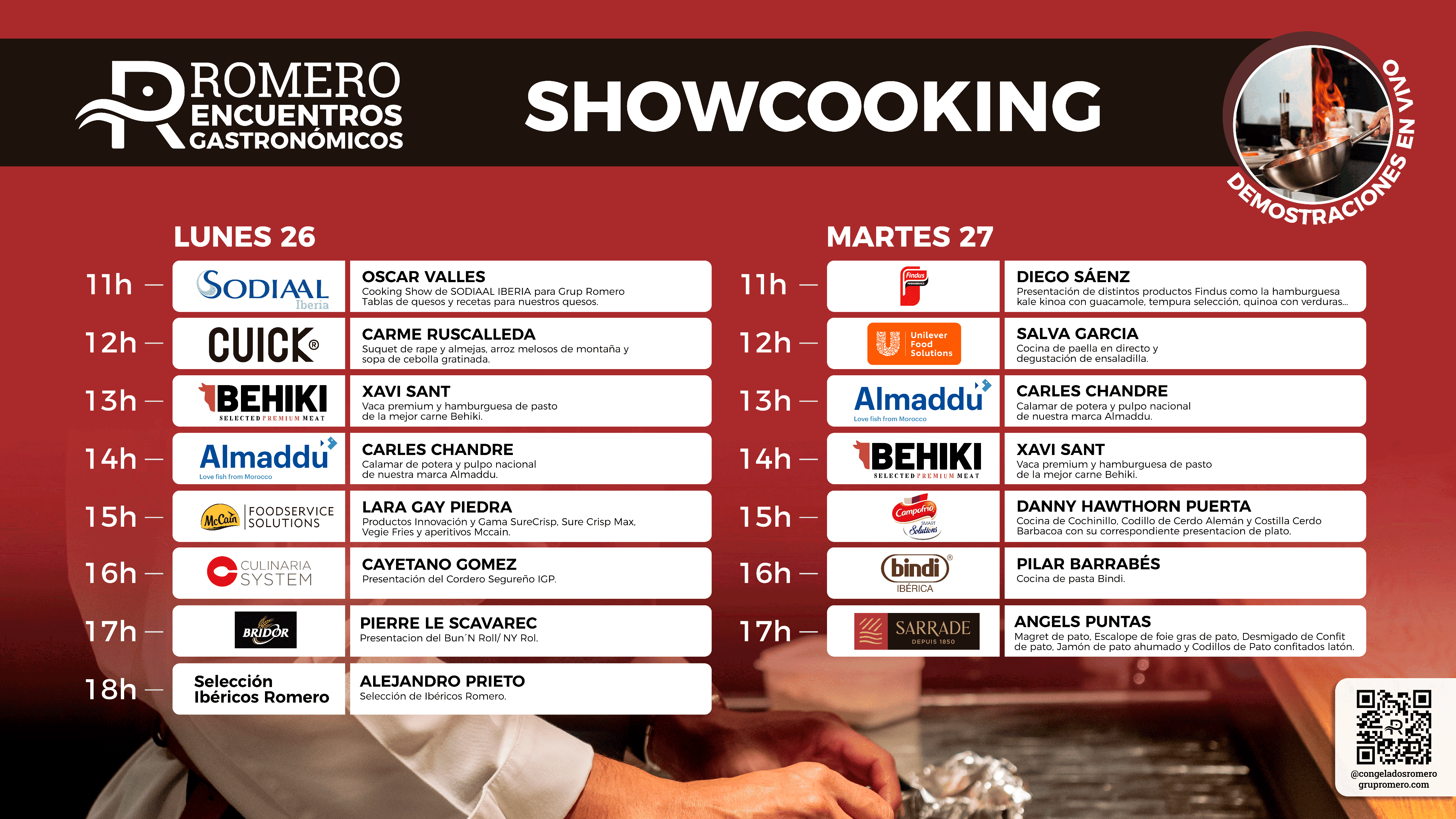 Programació de trobades gastronòmiques en format showcooking a la fira Romero de firaReus 26 i 27 de febrer de 2024
