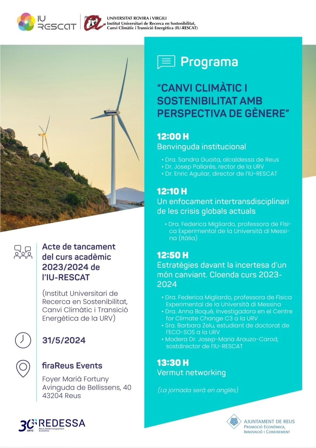 FIRAREUS EVENTS ACULL UNA JORNADA SOBRE CANVI CLIMÀTIC I SOSTENIBILITAT AMB PERSPECTIVA DE GÈNERE
